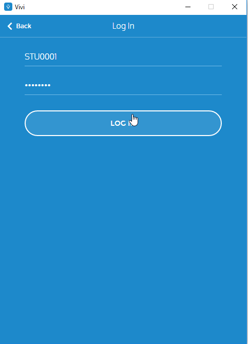 Vivi login screen with example details